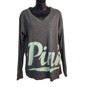 PINK Victoria's Secret Women's Gray Longsleeve V-Neck T-shirt Size S/P